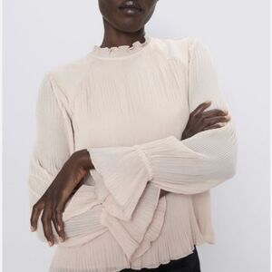 Zara Women's Fine Pleated High Neck Blouse Size XS